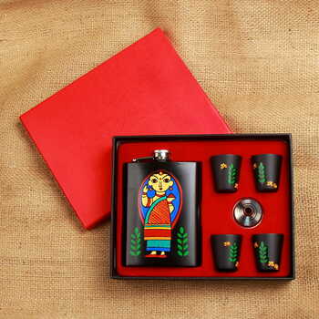 Hip Flask with Shot Glasses - Bengali Babushka