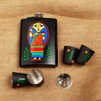 Hip Flask with Shot Glasses - Bengali Babushka