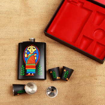 Hip Flask with Shot Glasses - Bengali Babushka