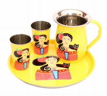 Steel Lady Set - Plate, 2 glasses & Jug